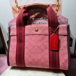 COACH Spin Taffy Multi Coloured Tote 27 In Signature Jacquard, Pink, pink EUC